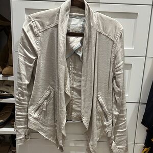 Anthropologie Linen blend draped open front jacket XS